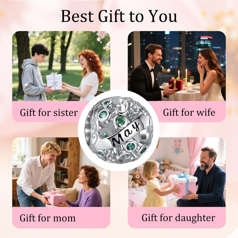 925 Sterling Silver Birthstone Charms for Pandora Bracelets and Necklaces, Bead Charm with Cubic Zircona Valentines Gifts for Wife/Girlfriend Women - Image 7