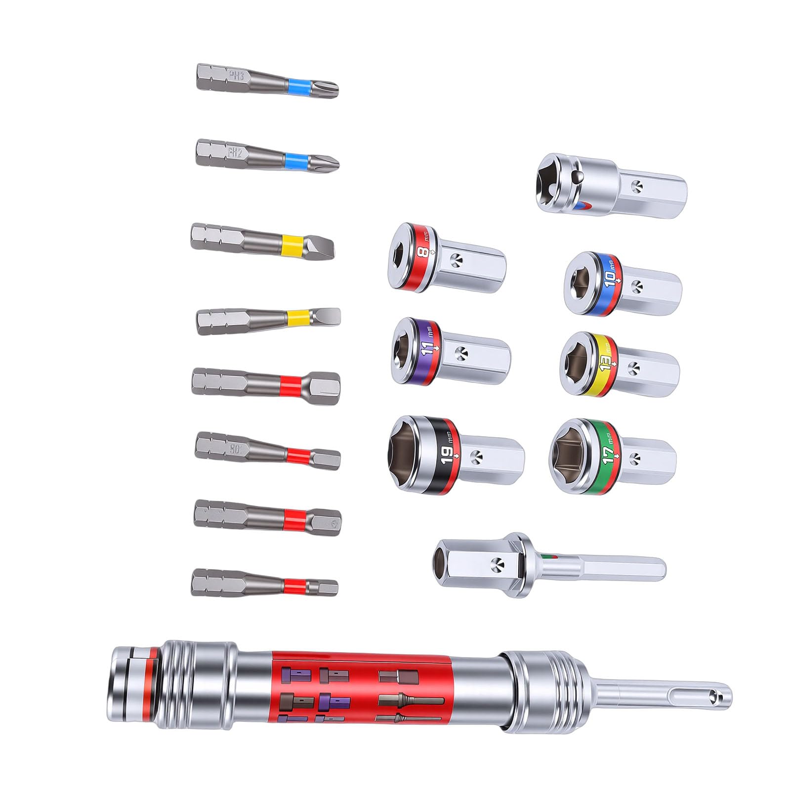 LiebeWH Set di Punte a Bussola Set di Barre di Prolunga di Punte a Bussola in Acciaio Legato da 8-19 Mm con Codolo Esagonale da 8 Mm per Chiave per Trapano Elettrico Riparazione di