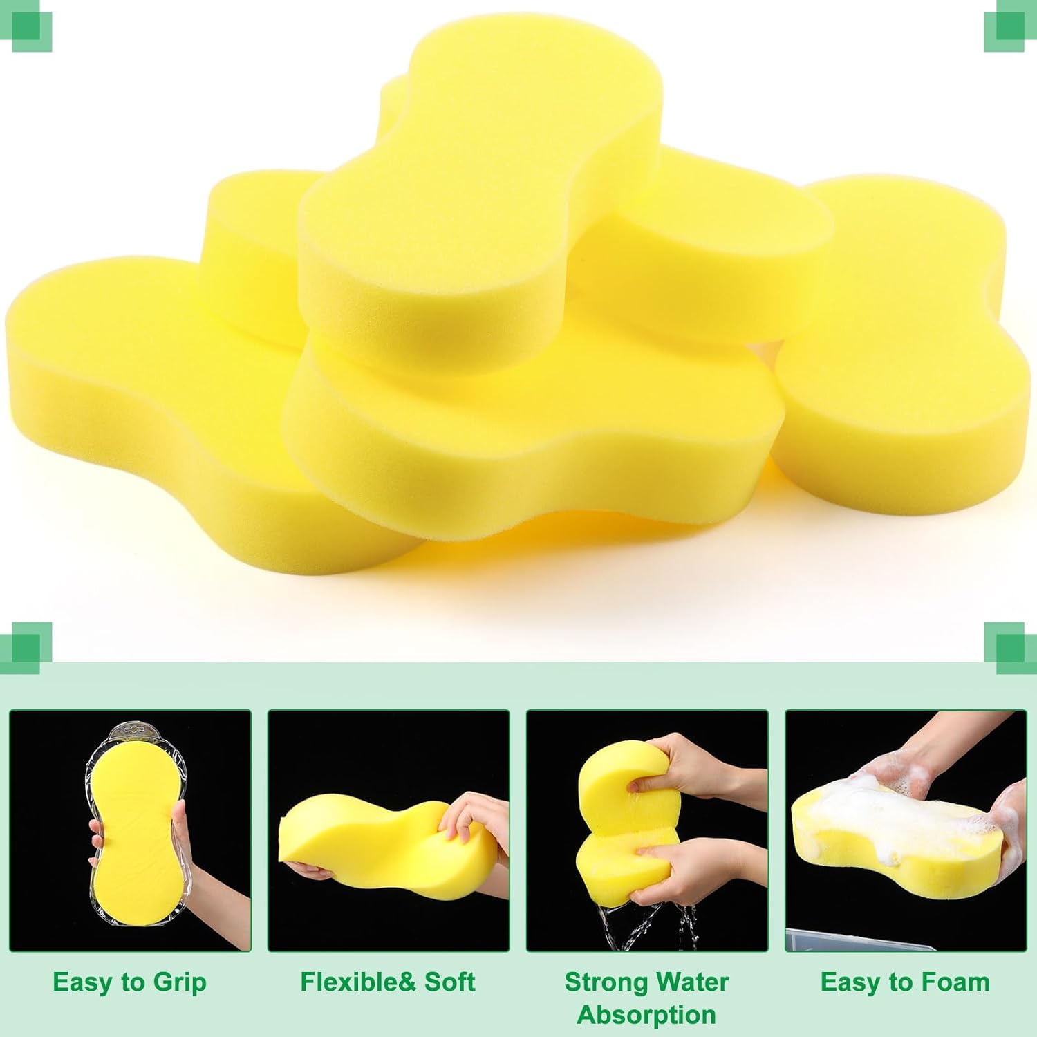 Vesici 60 Pack Large Sponges Bulk Multi-Purpose Extra Large Sponge for Washing Cars Field Day Water Games Household Cleaning Car Boat Bike Kitchen Bathroom Vacuum Compressed Packing (Bright Yellow)