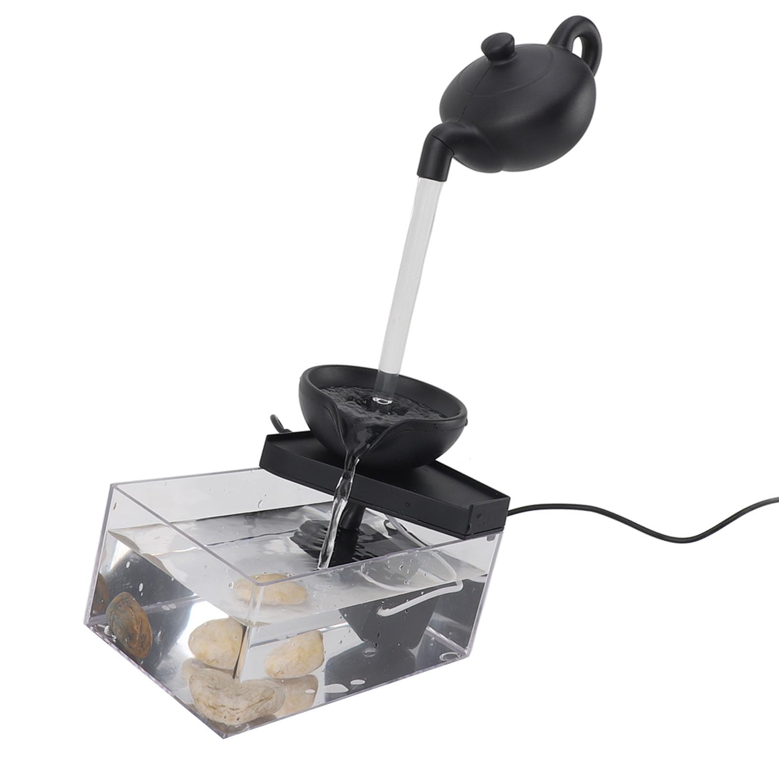 Mini Waterfall, Mini Fountain Floating Teapot Water Fountain Ornament with LED Lights and Stones USB 5V Power Supply Tabletop Waterfall Decoration Water Fountains Indoor for Home