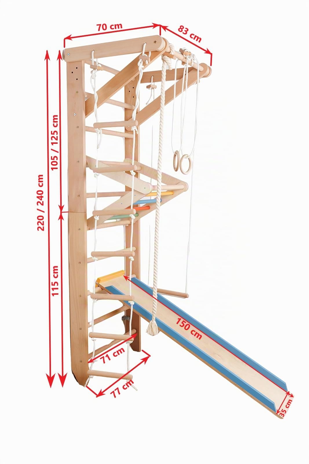 Turnwand, Sprossenwand Sport-5-240-Farbe Sportgerät, Indoor Kletterwand für Kinder, Holz, Gym, Klettergerüst