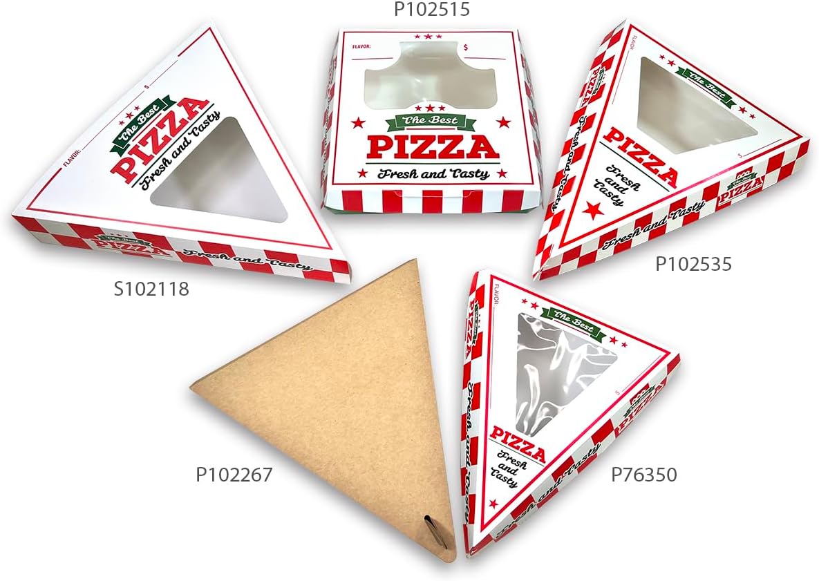 Individual Pizza Slice Box | Disposable Single Slice Pizza Box with Clear Window | StorFlat, Thick & Sturdy | Grease-resistant | 250/Case (10" L x 9" W x 1.875" H)