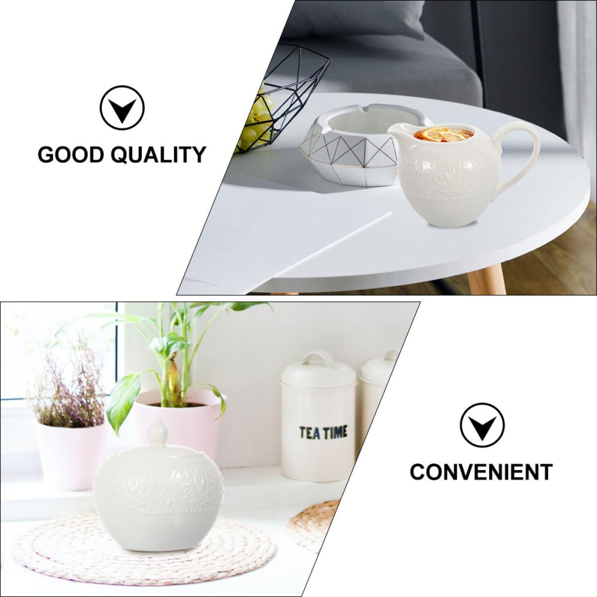 Didiseaon Azucarero y Hervidor de Leche de Color Claro Juego de 2 Piezas de Cerámica Fácil de Limpiar y Multiusos, Diseño Elegante y Práctico para Café en Casa