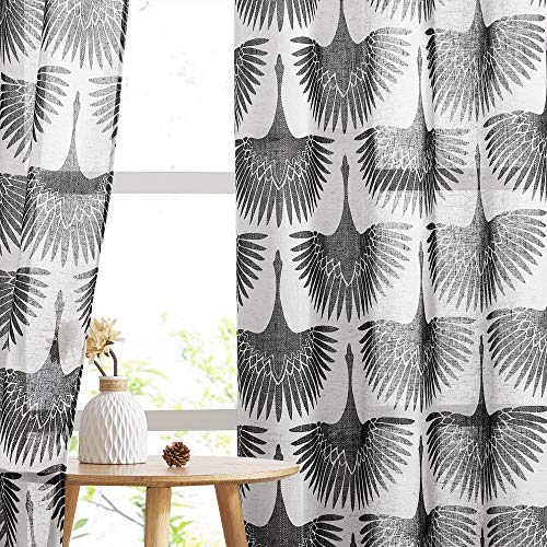 KGORGE 241.3 cm lange Leinenvorhänge, halbtransparente Vorhänge, Sichtschutz, Bauernhaus-Muster, Fensterbehandlungsplatte, Lichtfilterung für Schlafzimmer, Wohnzimmer, 2 Stück, schwarz Cover