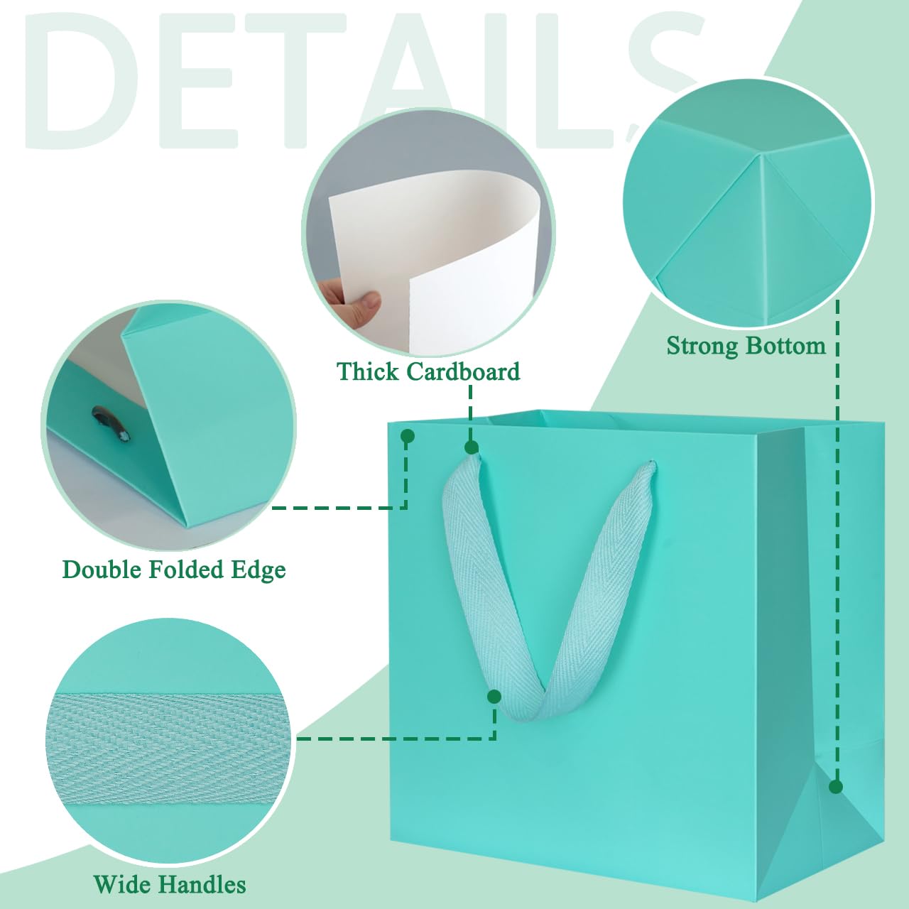 KEYYOOMY Teal Blue Gift Bags with Handles, Square Body Wide Bottom Kraft Paper Gift Bags Party Favor Bags for Wedding Birthday Christmas Shopping Business (10CT, 10x10x5 in, Teal Blue)