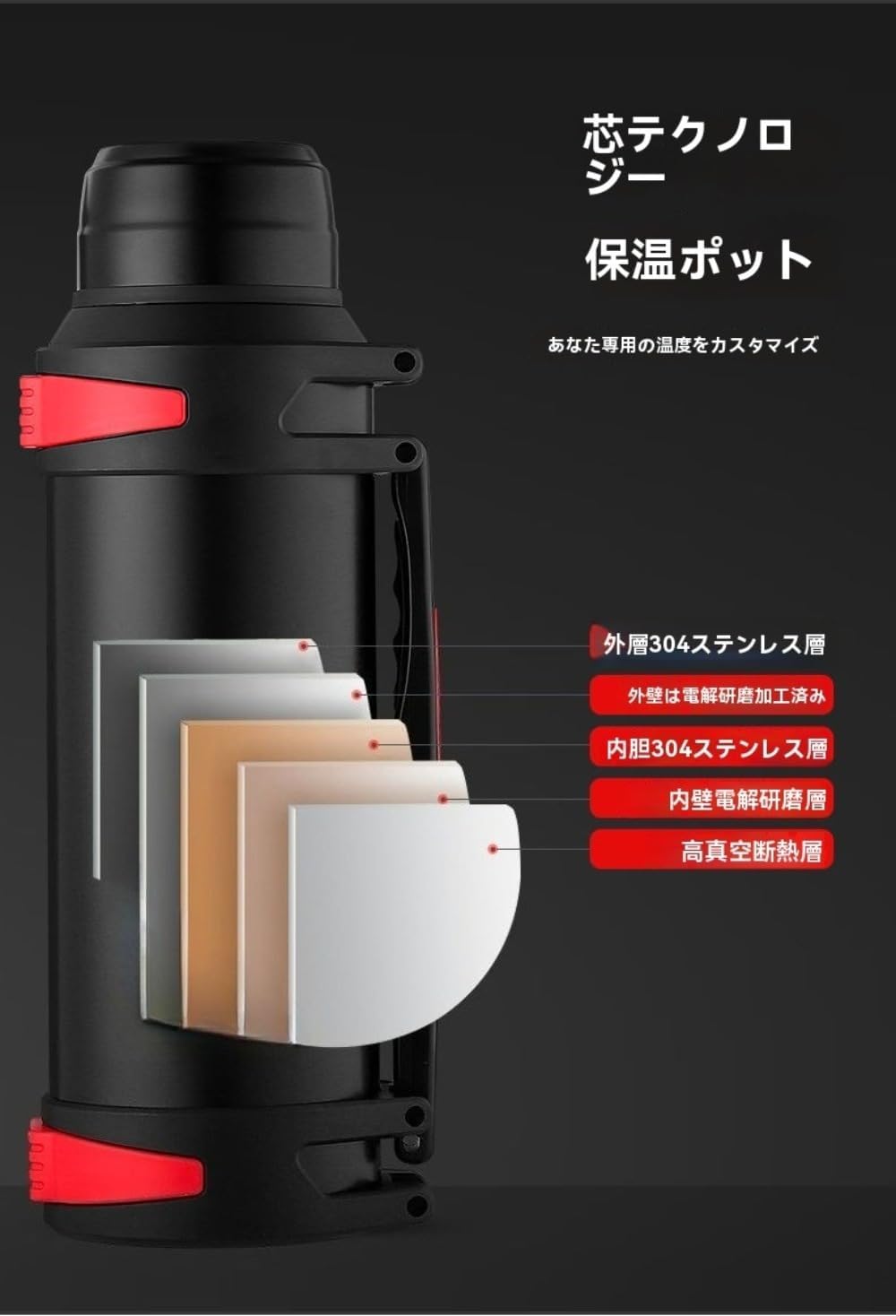 304ステアリングスクリュー大容量アウトドア旅行自動車用多機能スポーツ用長時間保温ポット付き (ゴールデン,1500ML)