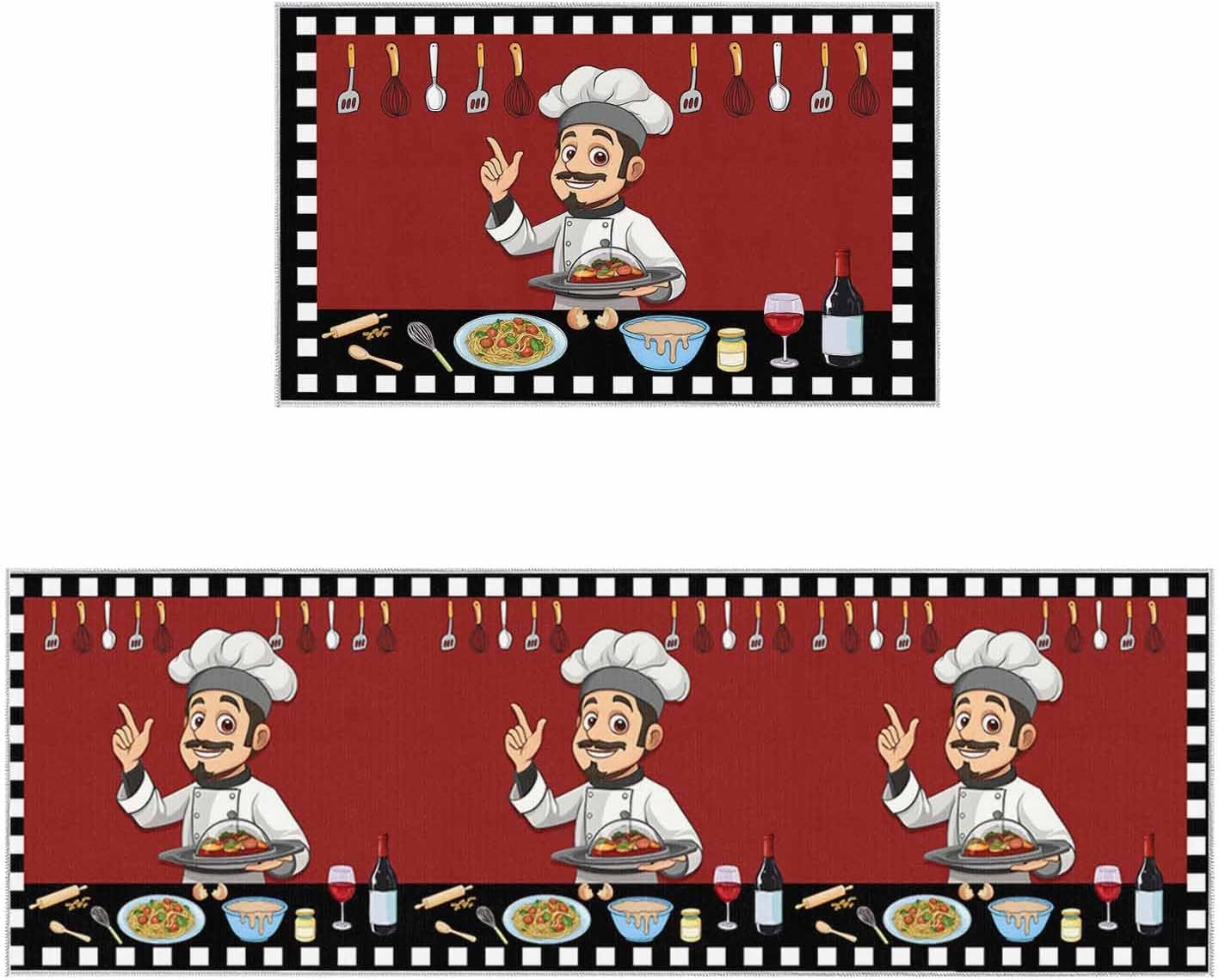 Chef Kitchen Rug Fat Chef Kitchen Rugs, Kitchen Mats for Floor, Kitchen Organization Non-Slip Kitchen Mat, Anti-Fatigue Mat Kitchen Floor Mats Home Decor Runner Rug, Chef Kitchen Decor and Accessories
