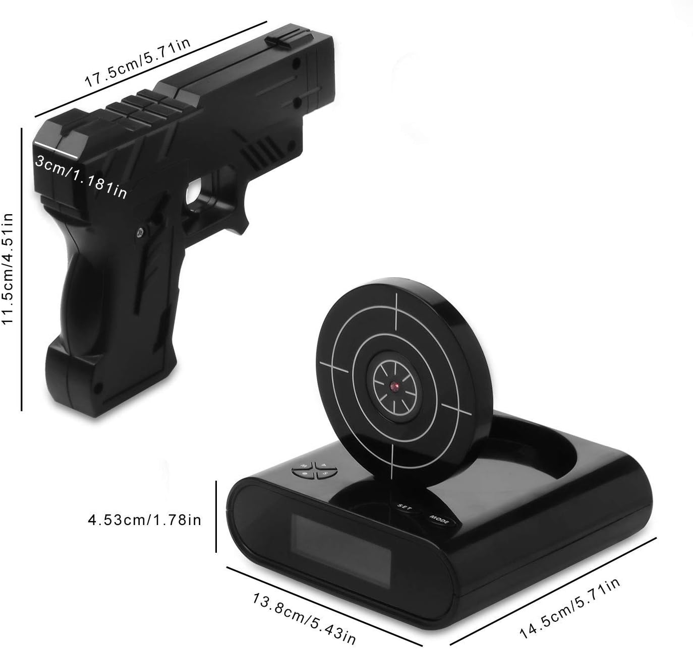 Yamiko ガンアラーム クロック 面白グッズ 遊び心満載！ 時計 置時計 射撃好きの方に ピストル 型 目覚まし 時計 お子様たちに プレゼント (ブラック)