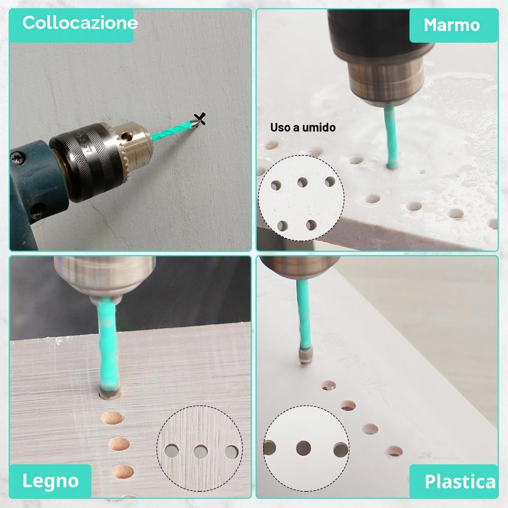 Set Punte Trapano Carburo - 10 pezzi 5mm*2+6mm*2+8mm*2+10mm*2+12mm*2 Punte Trapano Gres Porcellanato per Legno, Plastica, Muratura,Ceramica, Marmo, Vetro, Cambio Rapido con Gambo Esagonale