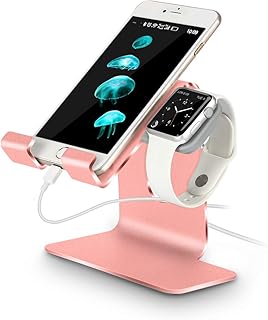 Tranesca 2-in-1 Charging Stand Compatible with Apple Watch Series 6/5/4/3/2/1 and Apple Watch SE (38mm/40mm/42mm/44mm) and iPhone/iPad (Rose Gold-Must Have Apple Watch Accessories)