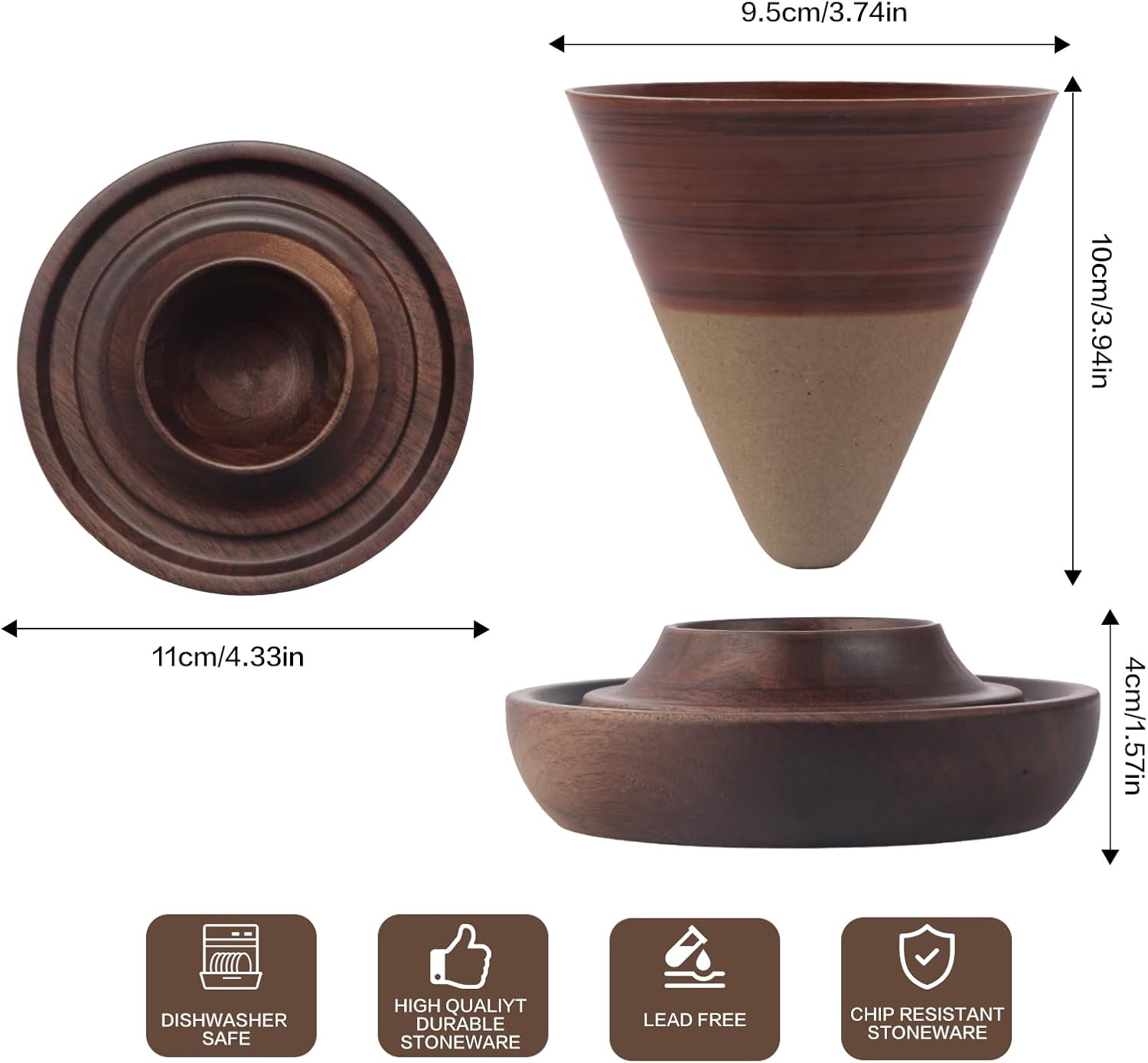 coffee mugs (Brown) 200ML Creative Cone-Shaped Wooden Teacup with Base, Handcrafted Unique Design Drinkware for Home, Office, Tea Lovers, Gift Idea