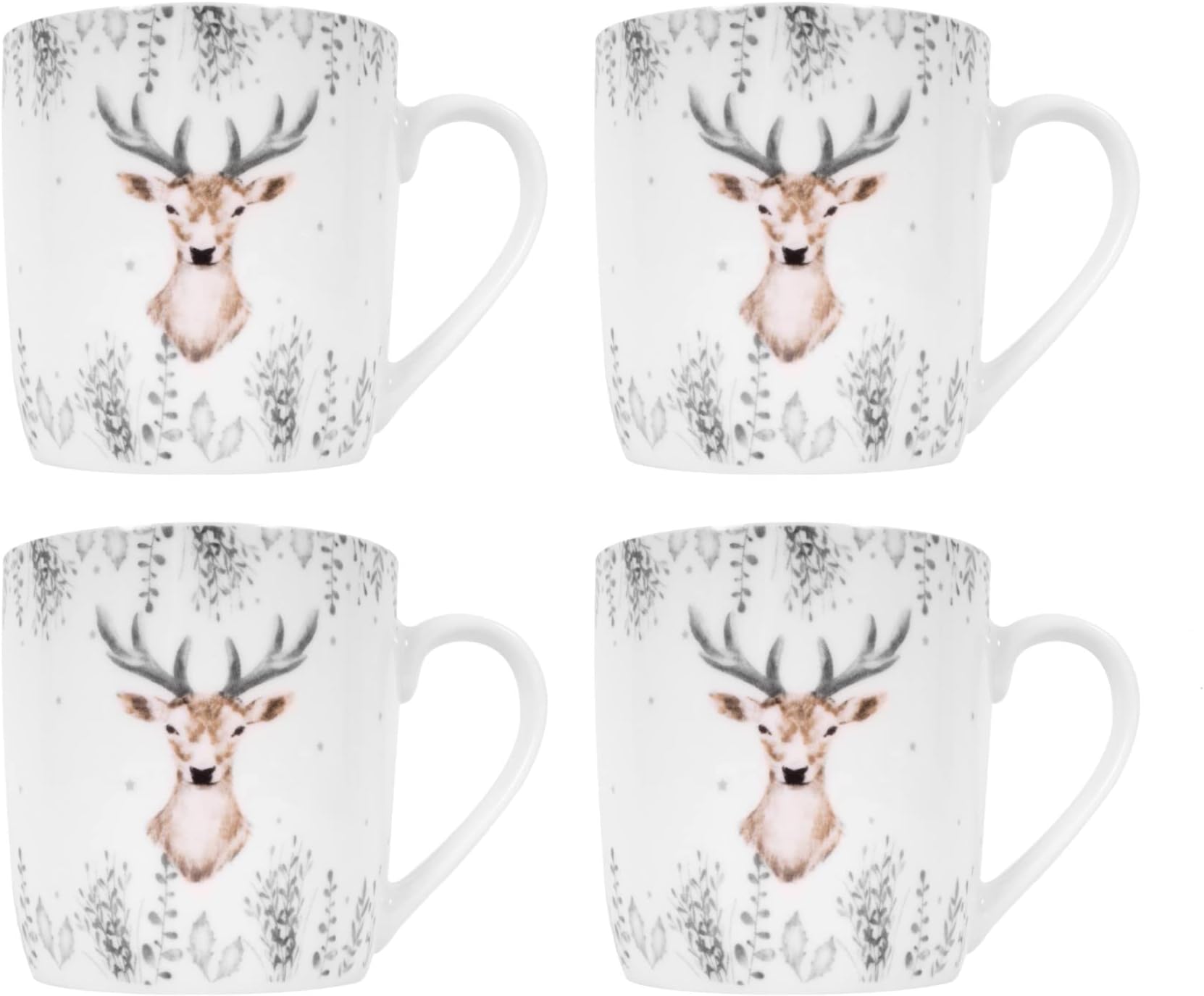 Harvey & Mason Christmas Tableware Mug Set of 4 - Reindeer Ceramic Mug Suitable for Christmas