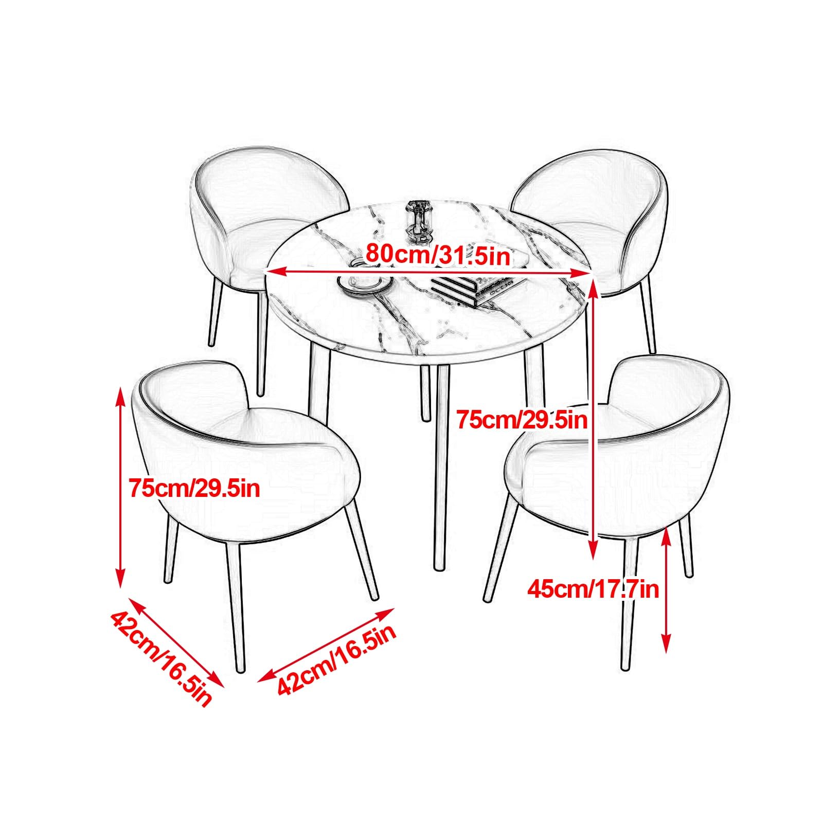 Tavolo con Sedie per 4, Tavolo da Conferenza, Tavolo Rotondo da Pranzo con 1 Tavolo e 4 Sedie(Pink)