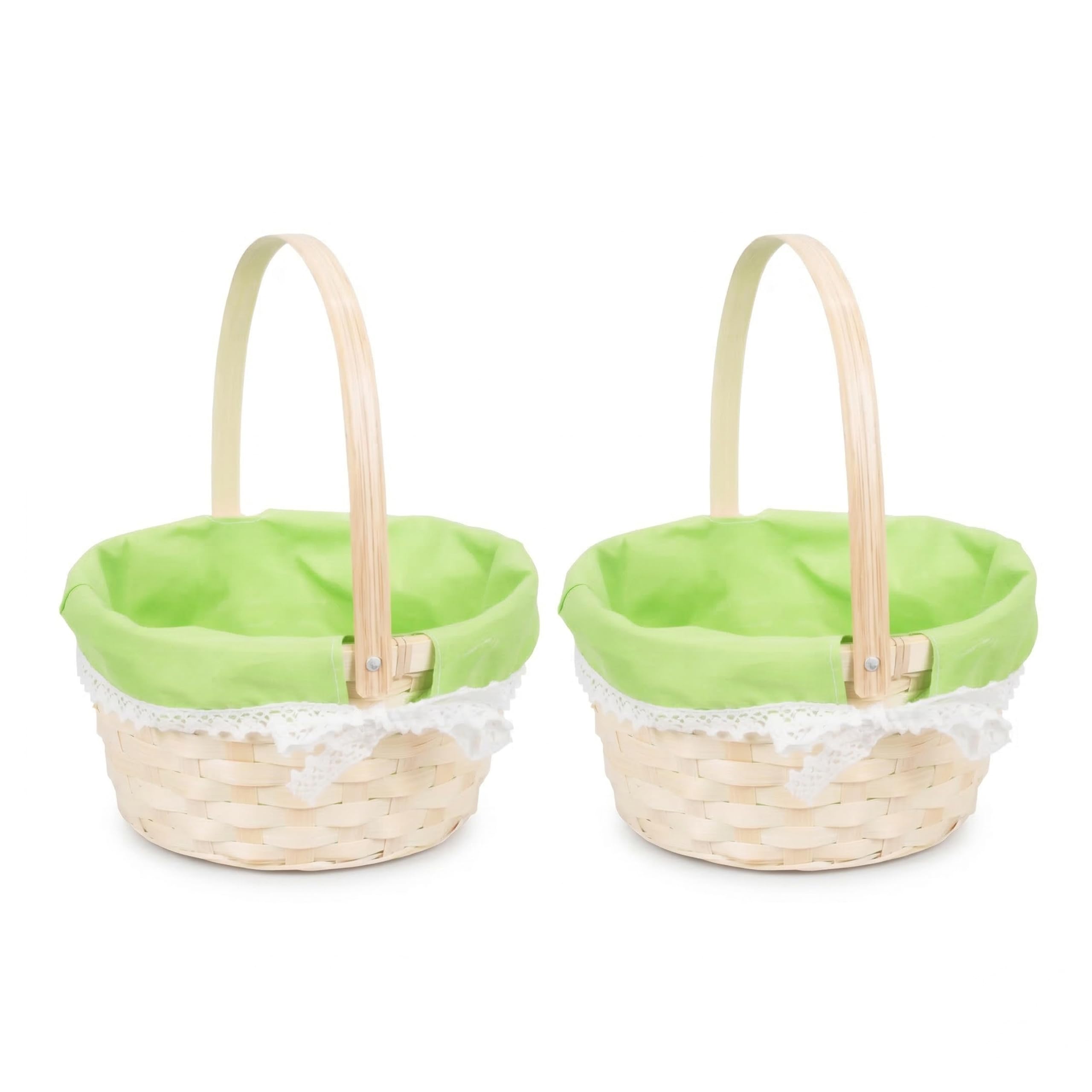 Wickerfield 2PCS Easter Egg Hunt Baskets for Kids, Small Gift Hamper Basket with Handle, Woven Bamboo Small Wicker Easter Hamper Basket, Kids Party Flower Girl Baskets (2, Green)