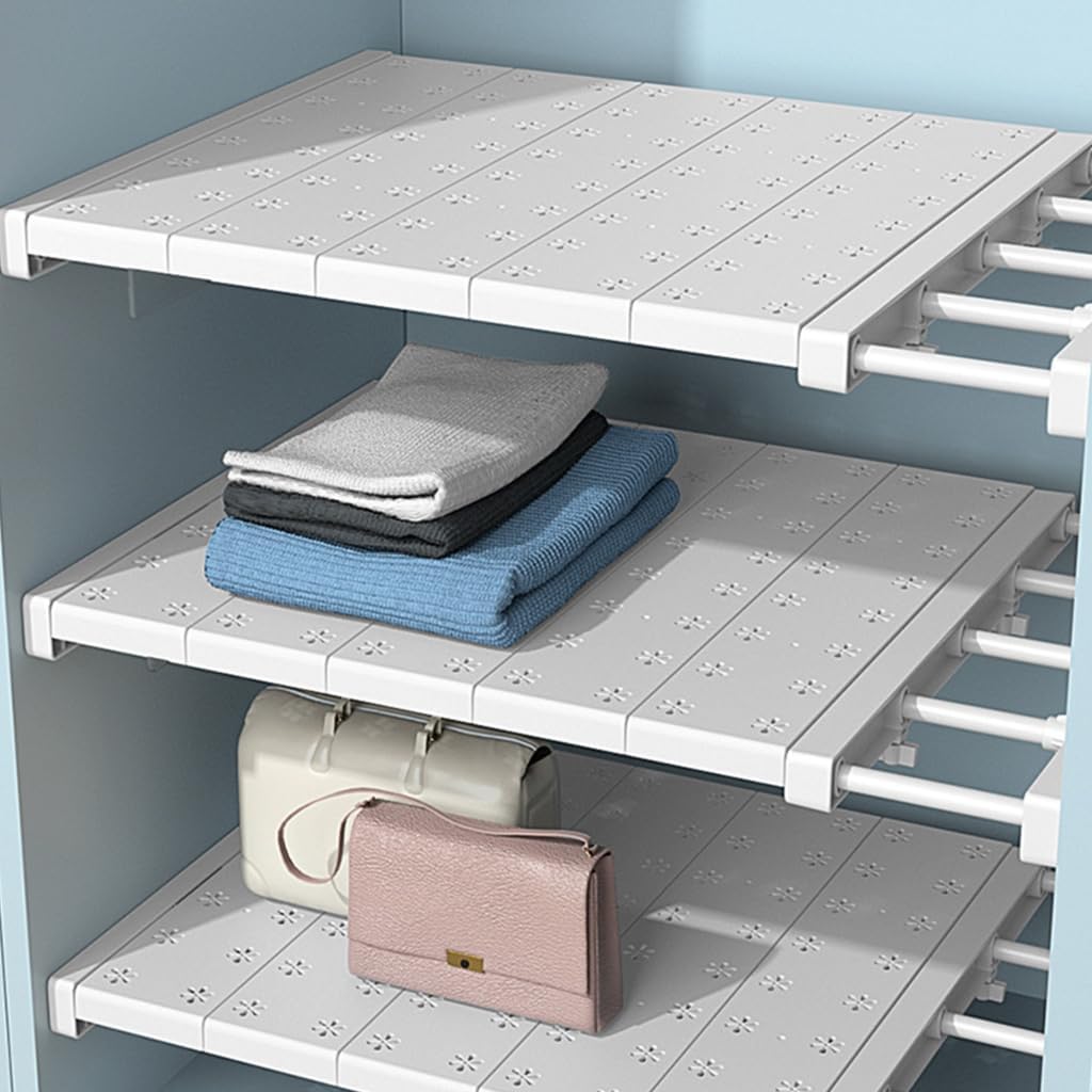 Adjustable Wardrobe Shelf Organizers Space Saving Design Stand for Closet Cabinet and More with Easy Installation