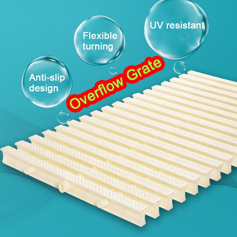 Antiscivolo Griglia di Sfioro in Plastica, Griglia per Canaletta per Piscina, Griglia di Scarico Splicabile Griglia per Fognatura per Piscina ﻿(100x30x2.4cm)