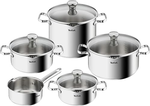 Tefal A705S9 Duetto 9-Piece Saucepan Set, Induction Compatible, Robust Stainless Steel, Eco-Friendly, Strainer Lid, Oven Safe to 260°C (Without Lid) - 1