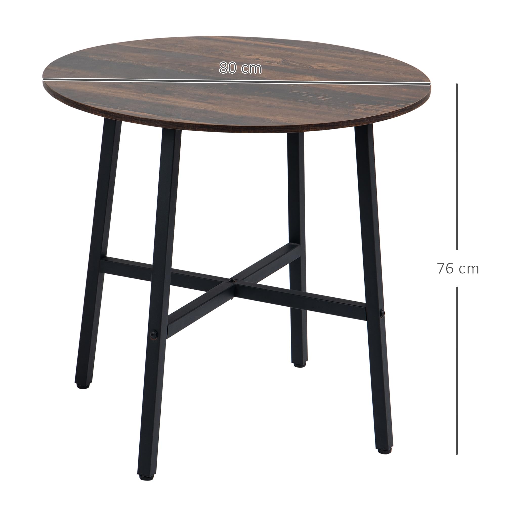 HOMCOM Esstisch 80 x 80 cm rund Küchentisch für 4 Personen Esszimmertisch mit Stahlrahmen, Industriller Tisch für Küche, Esszimmer und Wohnzimmer Rustikales Braun