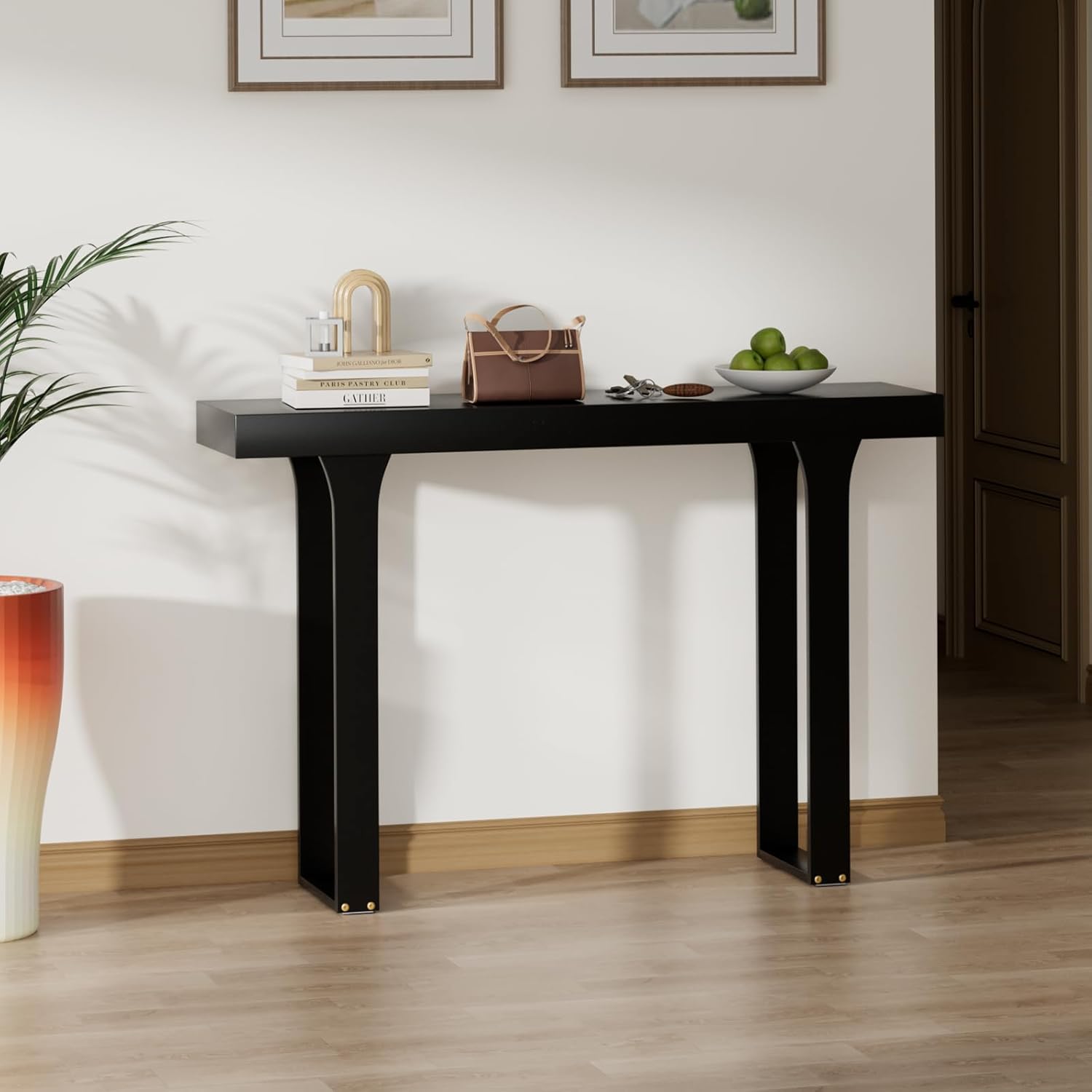 Bamboo 47.2" Narrow Console Table, Rectangular Side Table, Farmhouse Entryway Table, Modern Sofa Table Behind Couch, Accent Table for Entrance, Living Room, Hallway, Foyer (Black - Image 7