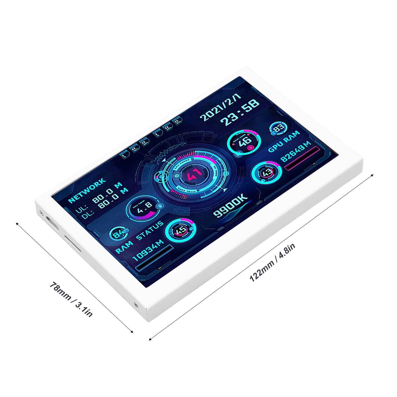 Yctze 5in IPS USB-Bildschirm für die Echtzeit-CPU-GPU-Überwachung-Anpassbare PC-Temperaturanzeige mit 360-Grad-Rotation