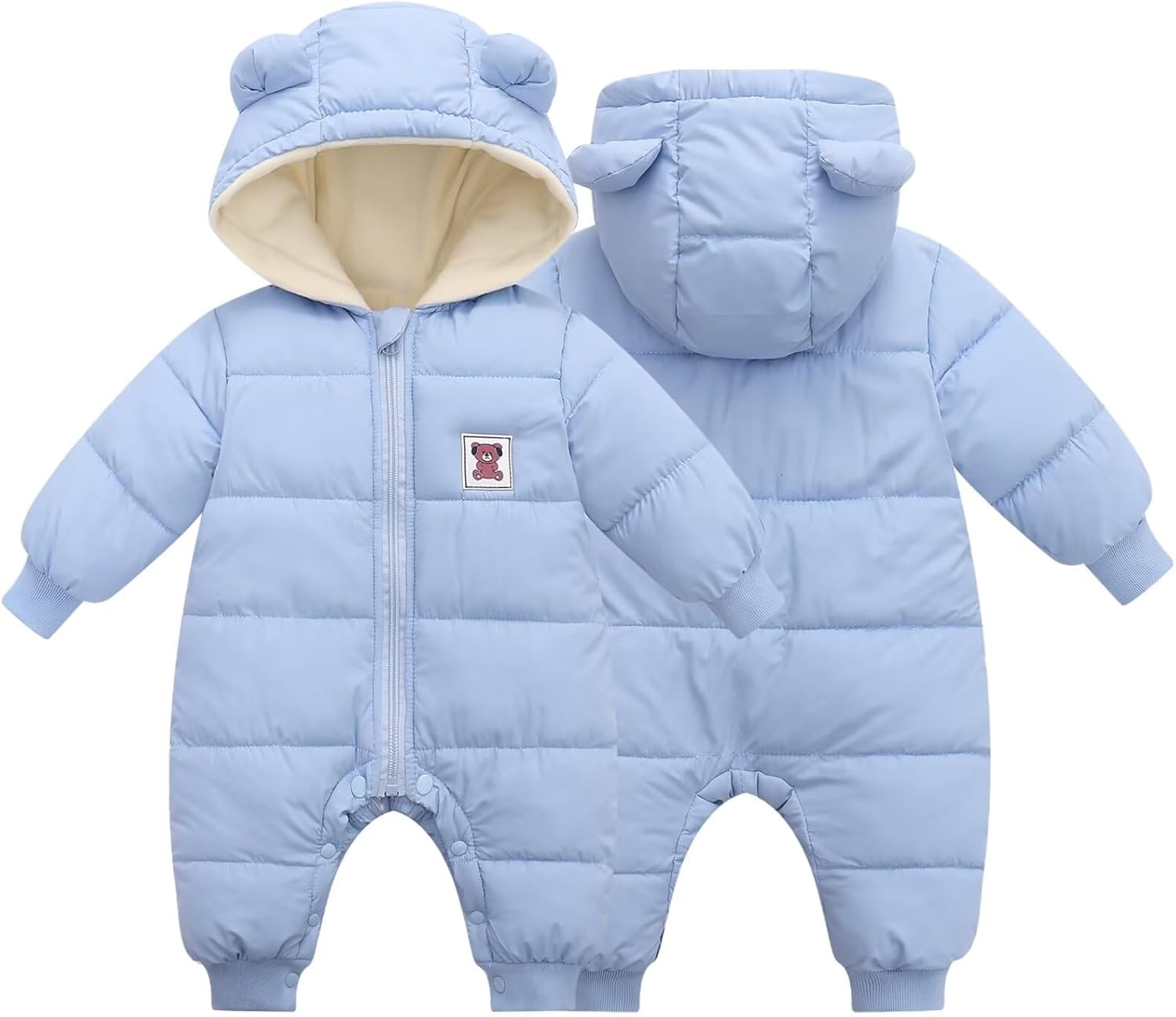 BYFRI Baby Boys Girls Snowsuit Newborn Cozy Winter Coat Infant Bear Hooded Jumpsuit Toddler Snow Outfit for 0-24 Months