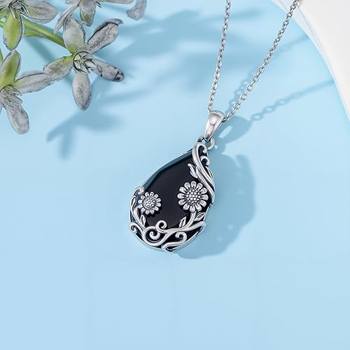 Miniatura 4 de Collar de margaritahibiscolotorosapeoníagirasol, plata de ley 925, lágrima, ónix negro, joyería de flores vintage, regalos para mujeres