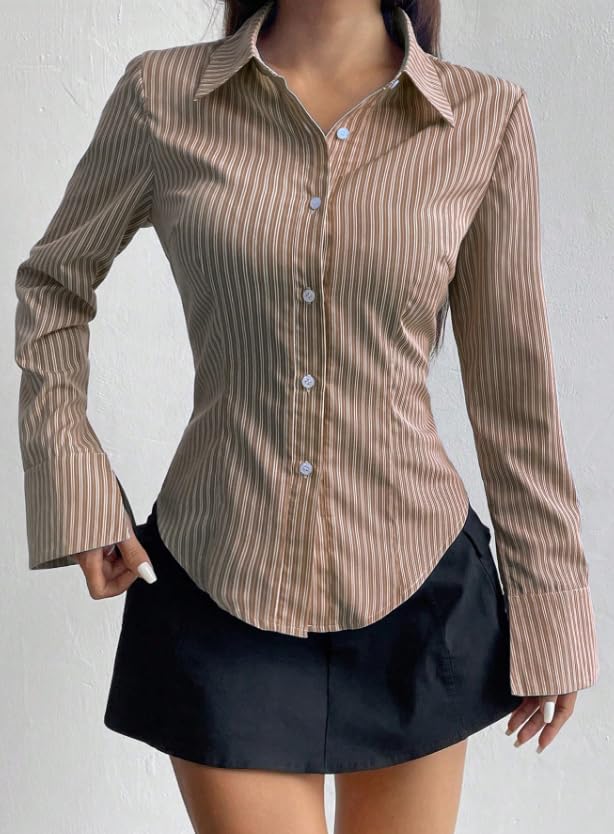 Image of Women Shirt||Women Relaxed Fit Vertical Striped Spread Collar Cotton Casual Shirt (S-12-19)