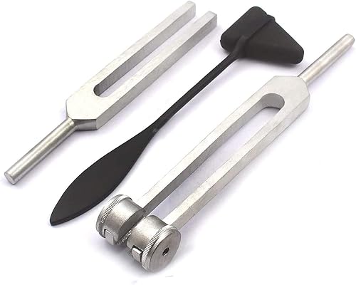 OdontoMed2011 - Juego de 3 horquillas de afinación sensorial de aluminio C 128 512 + martillo de percusión Taylor Maza táctico completo negro ODM