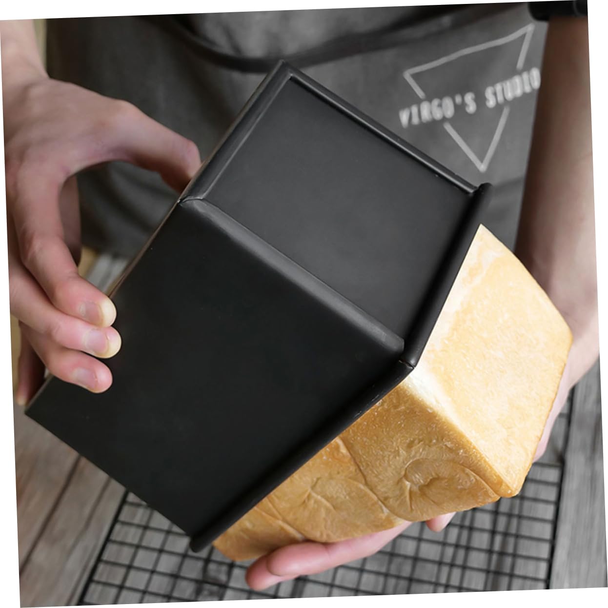 Gatuida Molde para Pan con Tapa Deslizante Antiadherente de Acero al Carbono Negro, Set de 2 Piezas para Hornear y Tostar con Resistencia al Calor