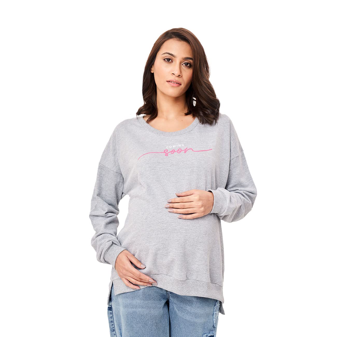 ED-A-MAMMA Sustainable Maternity Sweatshirt With Print - Grey Melange