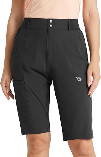 BALEAF Bermudas largas de 13 pulgadas para mujer, longitud a la rodilla, senderismo, golf, secado rápido, cintura alta, elástico, resistente al agua