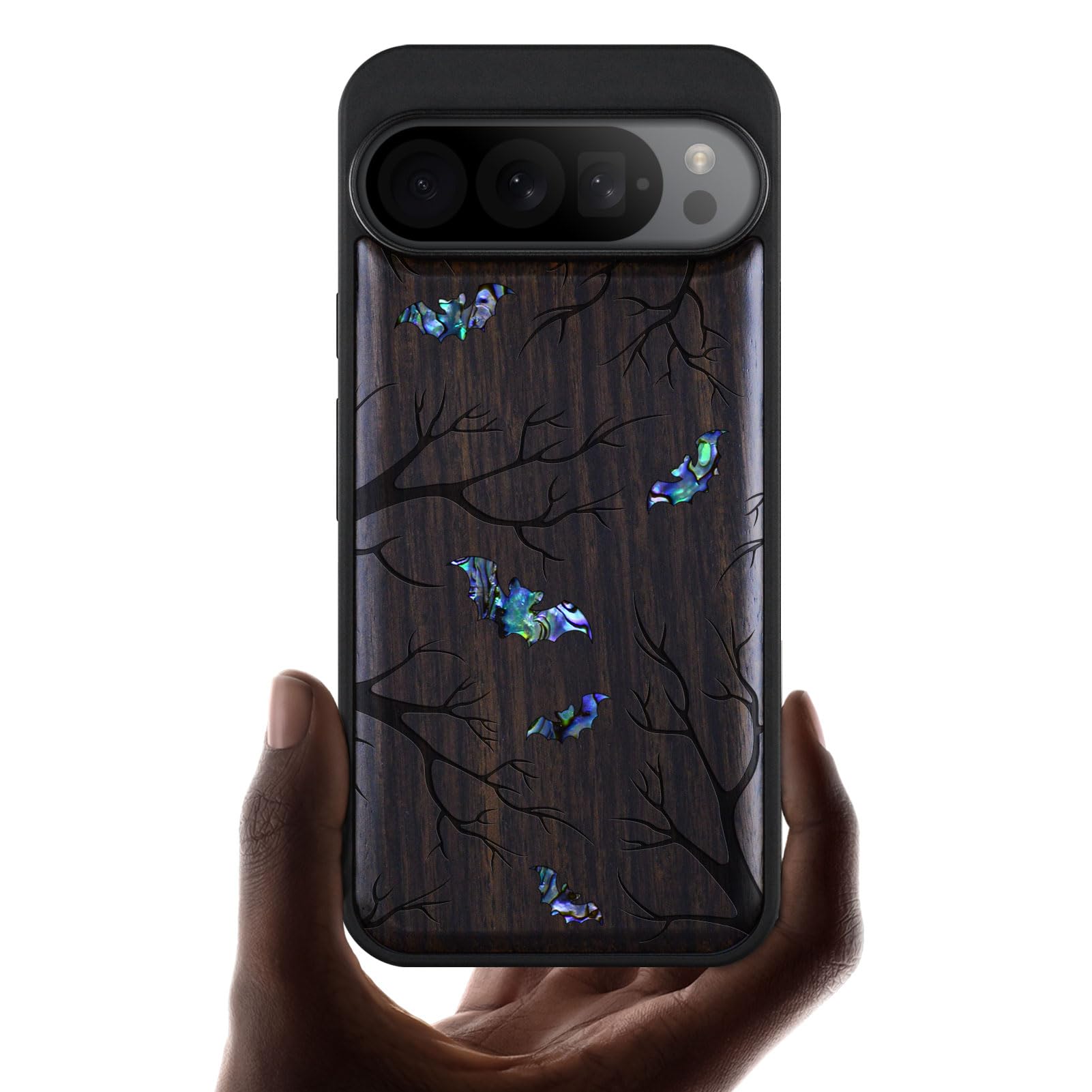 Coque Pixel 9 Pro bois et incrustation coquille étui unique - 7