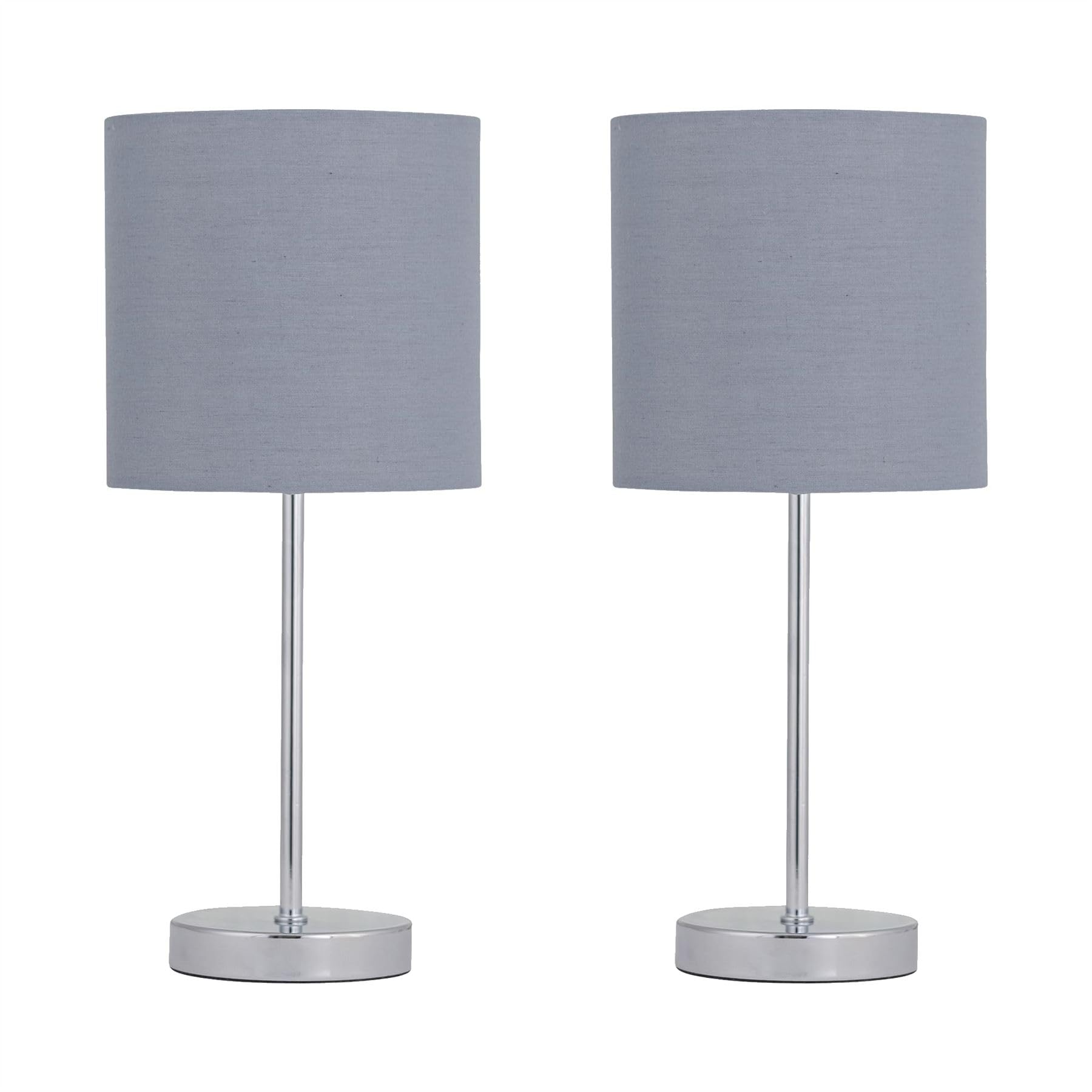 First Choice Lighting Set Of 2 Chrome Stick Table Lamps With Grey Cotton Shades from B&Q