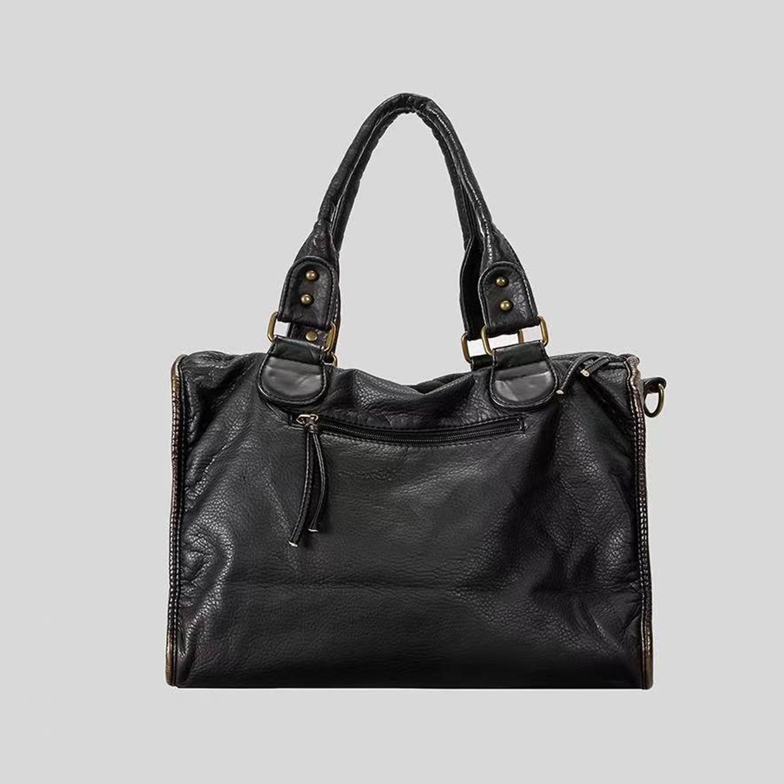Bolso de mano de piel sintética de gran capacidad con asa superior bandolera con cremallera para oficina diaria salida