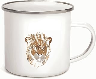Lion Head Grunge Illustration Gift for Animal Lovers Nature Enthusiasts 12oz Enamel Silver Mug