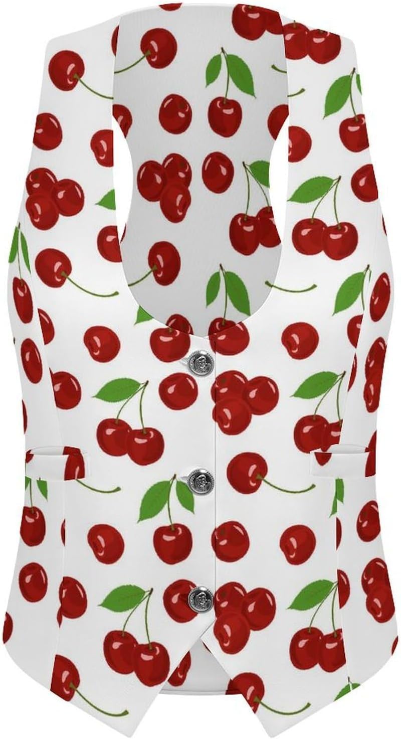 Fresh Cherries Women's Tuxedo Waistcoat Suit Vest | 3 Button V-Neck Slim Fit Casual Sleeveless Top