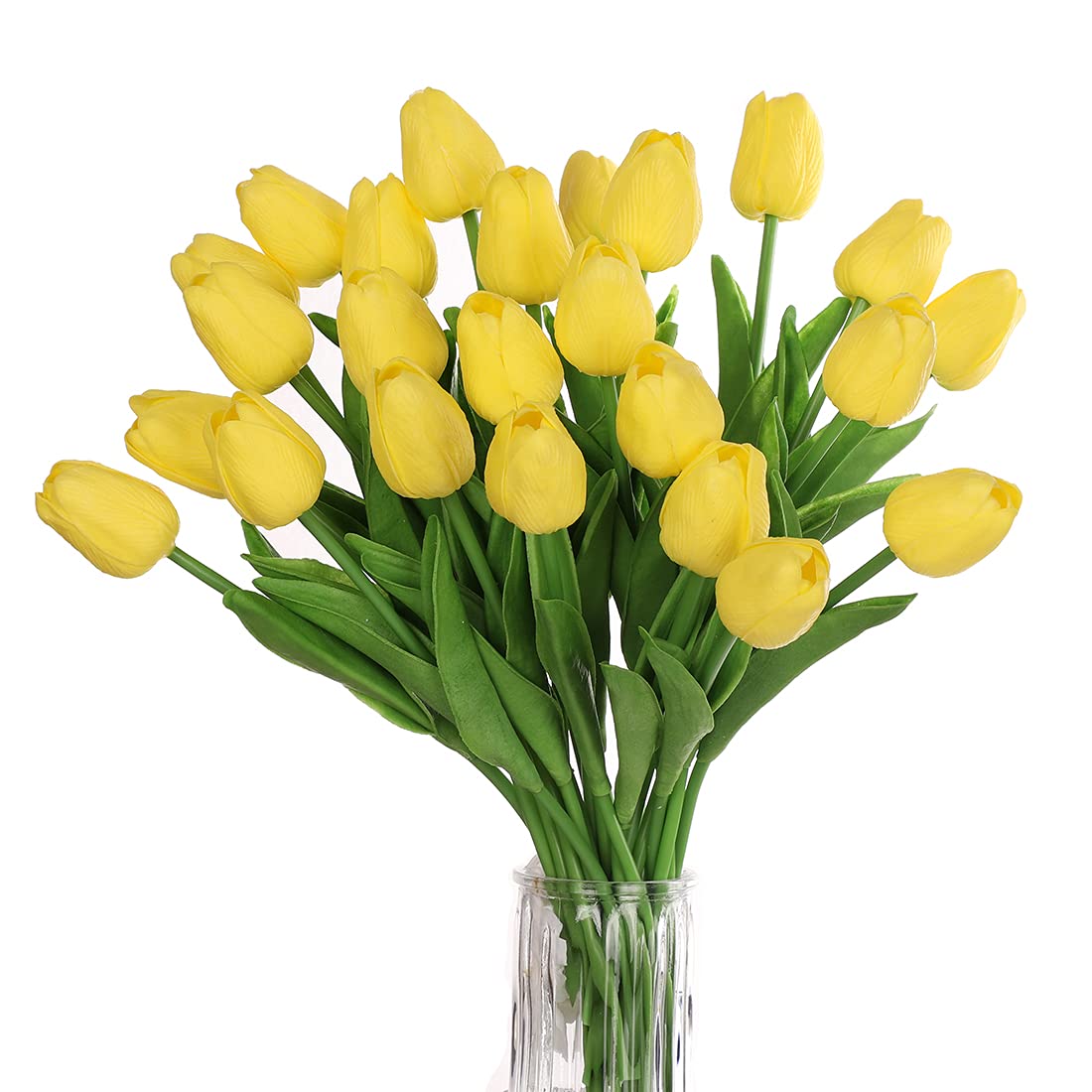 huaao 24pcs Flores Tulipanes Artificiales de látex, Plantas Artificiales Falsos Tacto Realista decoración para hogar, casa, Oficina, Sala, Banquete Boda Nupcial, Fiestas, arreglos Florales, Amarillo