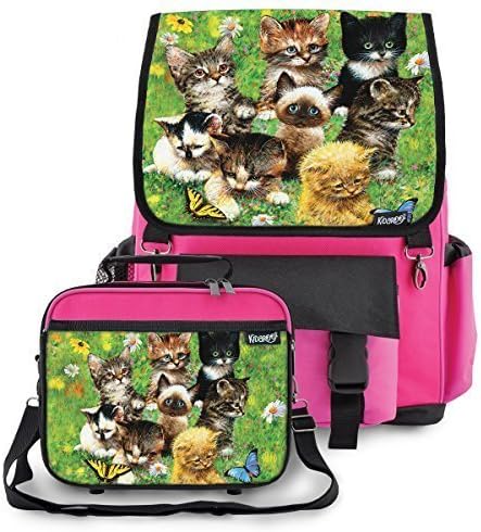 Kidaroo Backpack & Lunchbox for Girls, Boys, Kids With Cute Little Kittens Interchangeable Flaps (Pink)