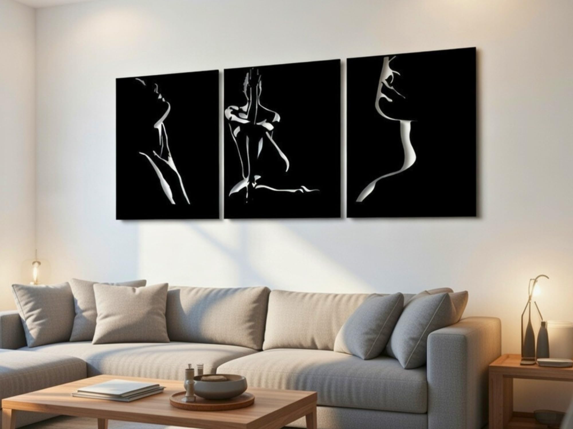VAILLA Decoración de pared de cara de mujer, mural de madera, decoración de pared en negro, imágenes 3D, decoración de pared para el hogar, oficina, dormitorio, sala de estar (3 x Cara de mujer)