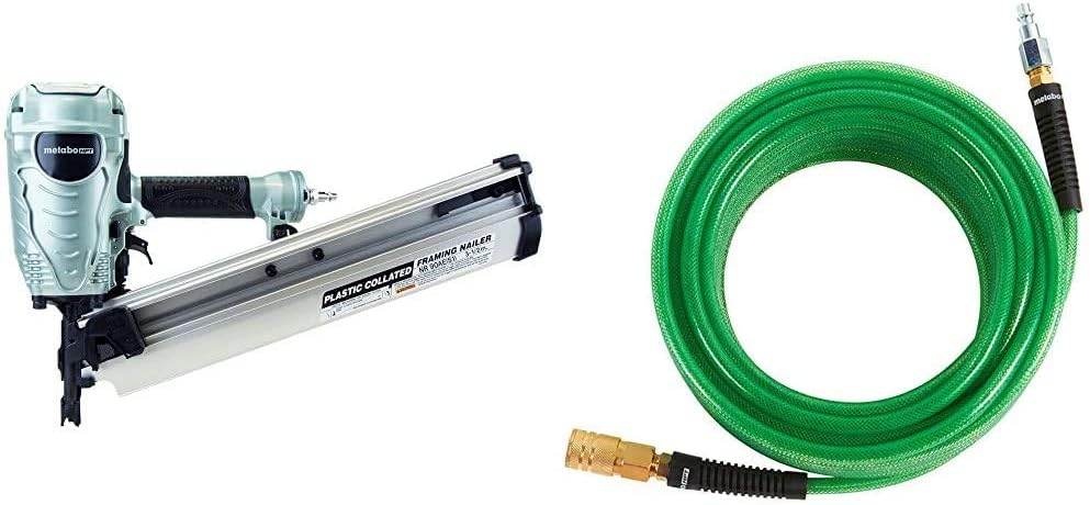 Metabo HPT NR90AES1 Framing Nailer with Air Hose, 1/4" x 50'