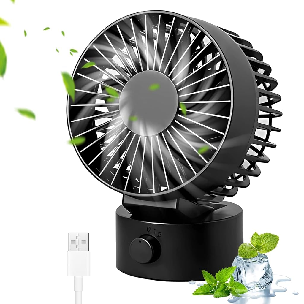 HASTHIP® Mini USB Desk Fan with 2-Speed Control, Portable Small Desktop Fan Quiet Handheld Cooling Fan with Stand for Office, Travel & Makeup (Black)-image-49