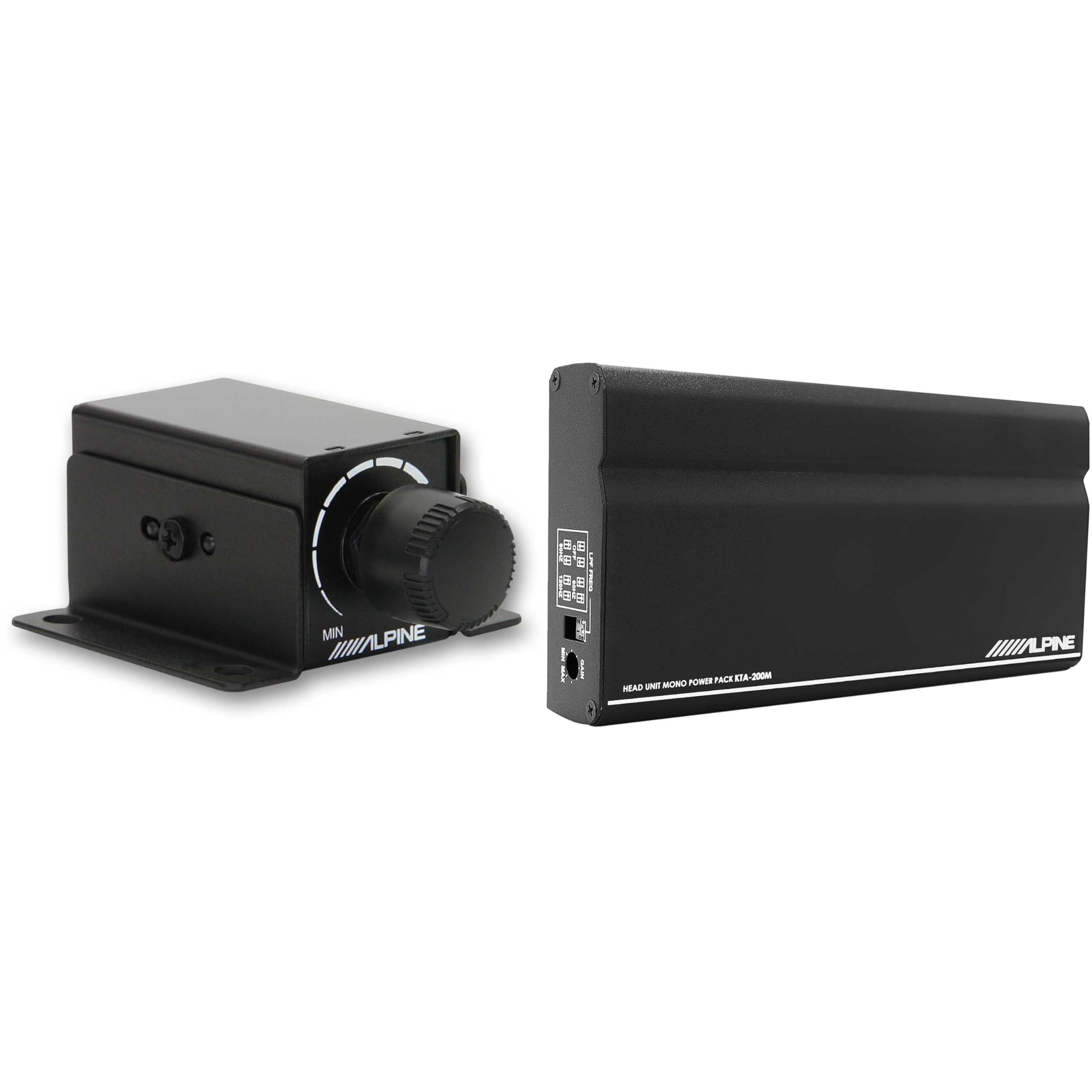Alpine KTA-200M Mono Power Pack Amplifier with PowerStack Capability & RUX-KNOB.2 Remote Bass Knob Bundle