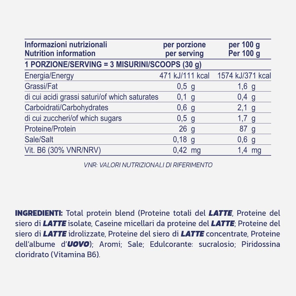 PROLABS TOTAL PROTEIN – Blend di 6 Proteine con Whey Isolate, Idrolizzate e Concentrate | Rilascio Graduale | Supporto Massa Muscolare | Con Vitamina B6 | Ottima Solubilità | 1000 g | Crema-Vaniglia