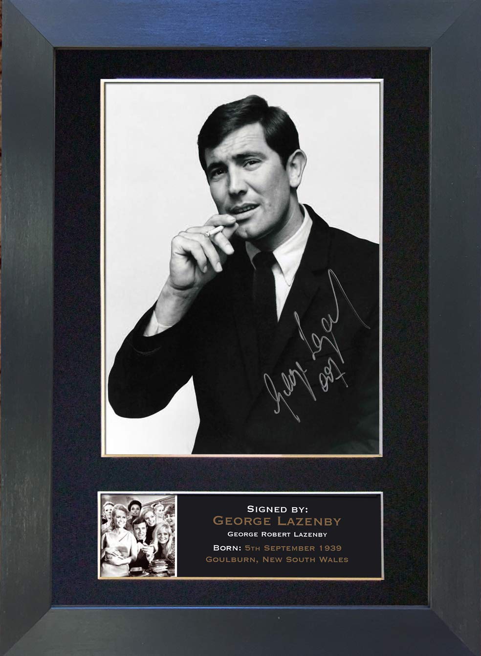 GEORGE LAZENBY 007 James Bond Signed Autograph Mounted Photo Reproduction PRINT A4 Rare (297 x 210mm) #276 (Black Frame)
