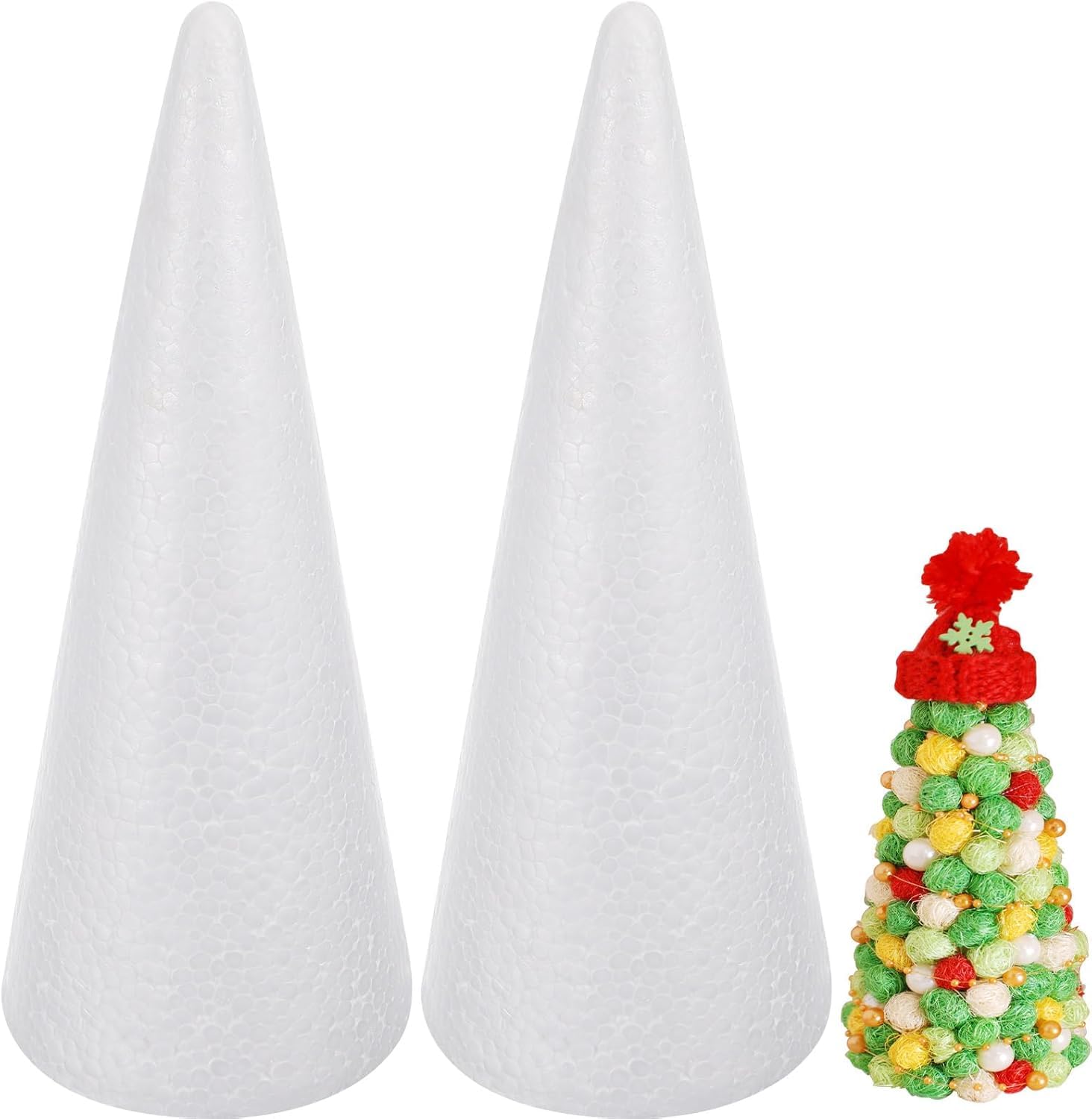 Wensmy 2pcs 30cm Foam Cones Craft Styrofoam Cone Shaped White Crafts Cake Towers for DIY Craft Christmas Tree Decoration Flower Arrangement Props for Christmas Party (2PCS 30CM)
