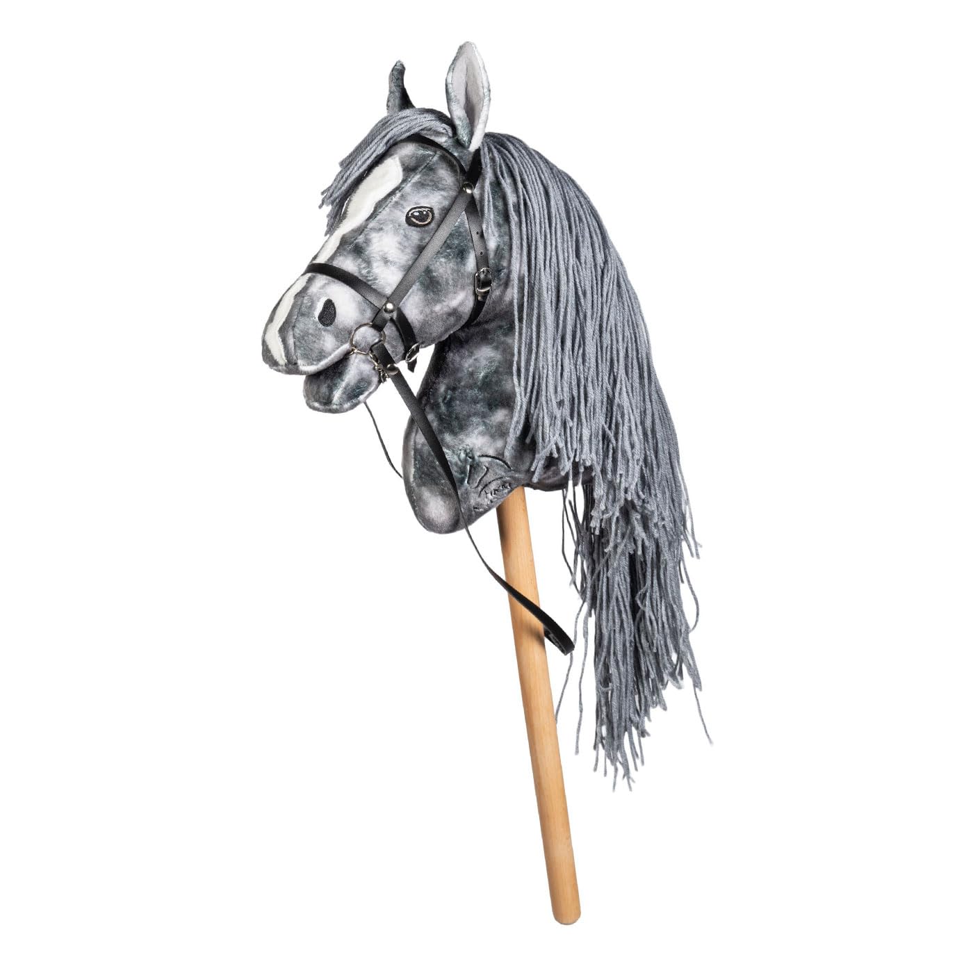 HKM Kids Hobby Horse Clara grau marmoriert + Halfter & Führstrick in Blau – Steckenpferd| Holly & Claire - Set für Kinder – Austauschbares Halfter, Hochwertige Verarbeitung