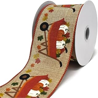 Pumpkin Harvest Wheelbarrow Wired Ribbon, 2-1/2-Inch, 10-Yard (red)