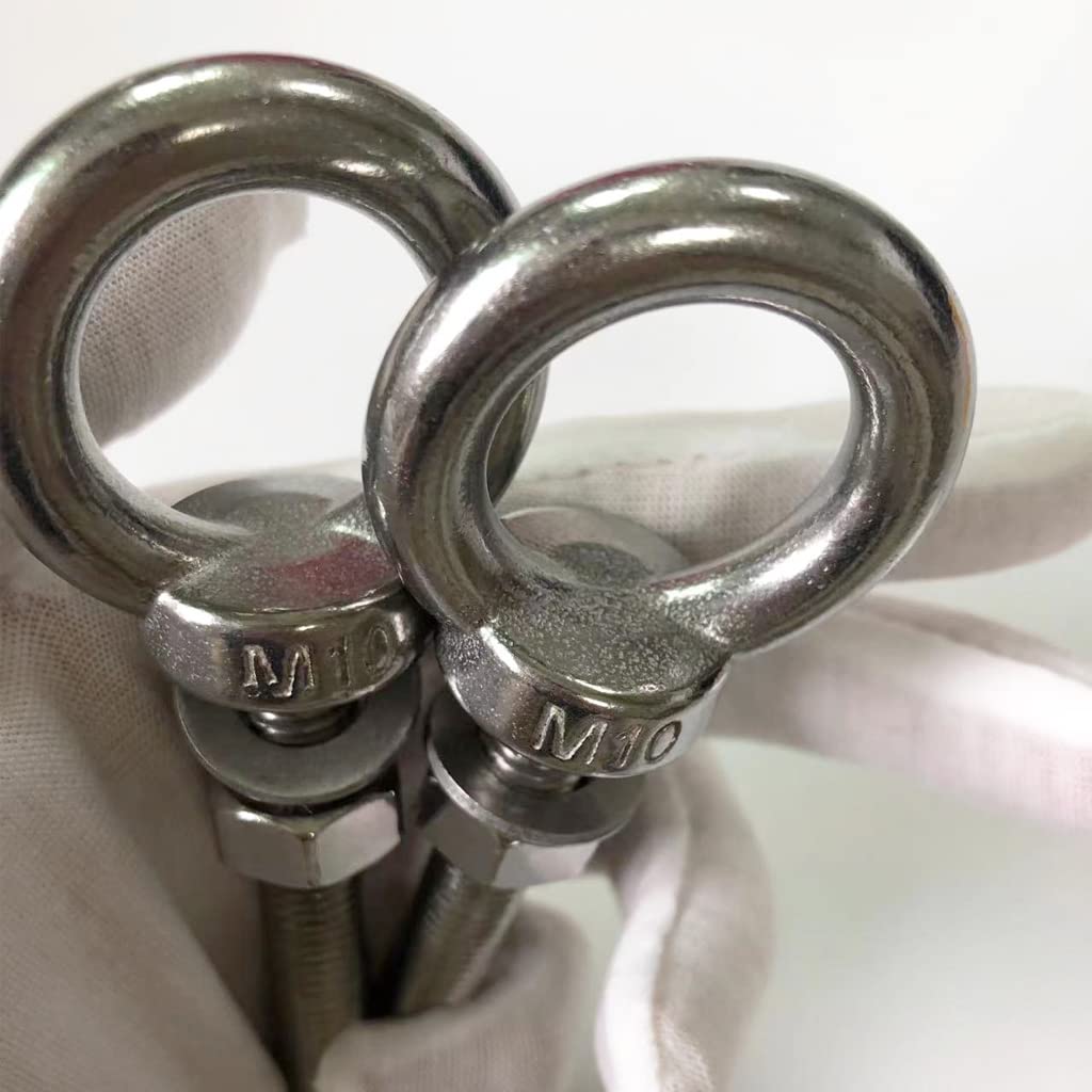 Stainless Steel Eye Bolt, 2pack M10 Shoulder Eye Bolts 3/8" X 4"with Nuts and Washer Thread Lifting Ring Eyebolt