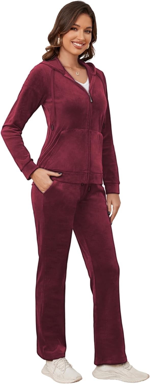 MIDNIGHTSUN Women's Velour Tracksuit 2 Piece Full Zip Hooded Sweatsuits Outfits Velvet Sportswear Jogging Set - Image 2