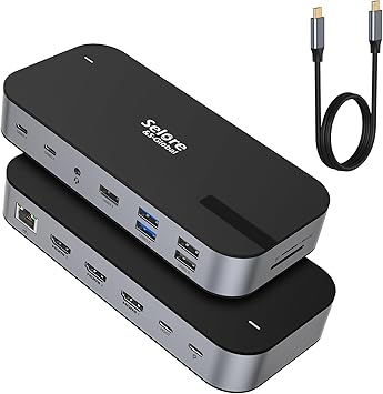 Selore 3 HDMI Docking Station Triple Monitor Docking Station 3 Monitors | USB C Dock, Triple HDMI, Triple 4K Display, 10Gbps Tata Transfer, 100W PD Charging, USB C Hub, USB C Dongle for Windows macOS